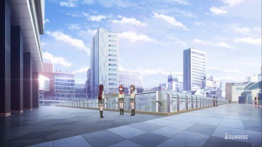 In front of a building at a crossing